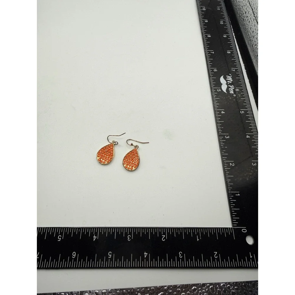 Gold Tone Orange Seed‎ Bead Teardrop Dangle Earrings Boho Fishhook Drop